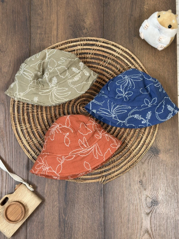 Müslin Hawaii Çiçek Baskılı Safari 3lü set Unisex (Kız-Erkek) Bebek Şapkası - KARIŞIK