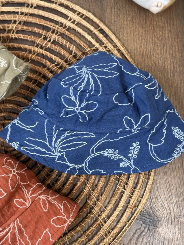 Müslin Hawaii Çiçek Baskılı Safari 3lü set Unisex (Kız-Erkek) Bebek Şapkası - KARIŞIK