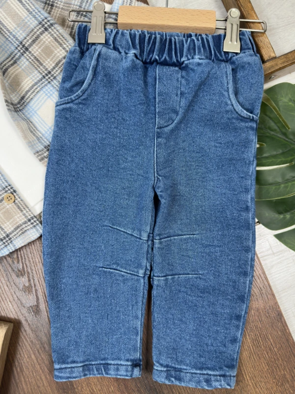 Oduncu Gömlek Nakışlı Şapka Baskılı Badi Likralı Kot Pantolon 4lü Erkek Bebek/Çocuk Takım - SÜTLÜ KAHVE