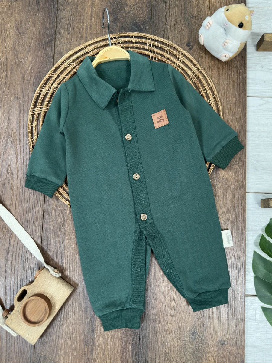 Cool Baby Polo Yaka Düğmeli Alttan Çıtçıtlı Mevsimlik Erkek Bebek Tulum - YEŞİL