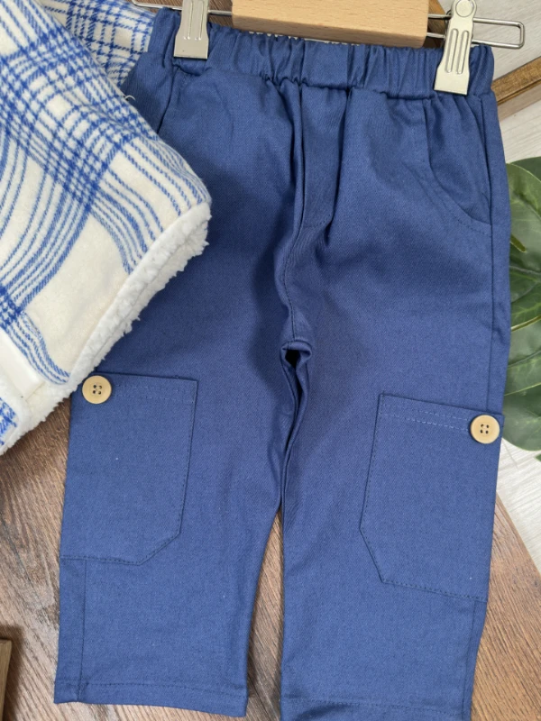 Montlu Takım Oduncu İçi Kürklü Ayıcık Baskılı Badi Likralı Gabardin Pantolon 3lü Kışlık Erkek Bebek/Çocuk Takım - SÜTLÜ KAHVE
