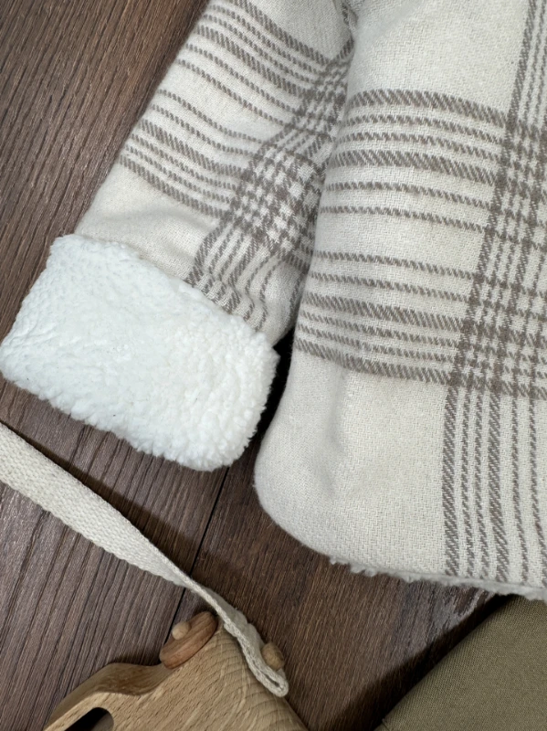 Montlu Takım Oduncu İçi Kürklü Ayıcık Baskılı Badi Likralı Gabardin Pantolon 3lü Kışlık Erkek Bebek/Çocuk Takım - SÜTLÜ KAHVE