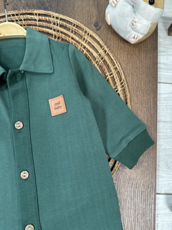 Cool Baby Polo Yaka Düğmeli Alttan Çıtçıtlı Mevsimlik Erkek Bebek Tulum - YEŞİL