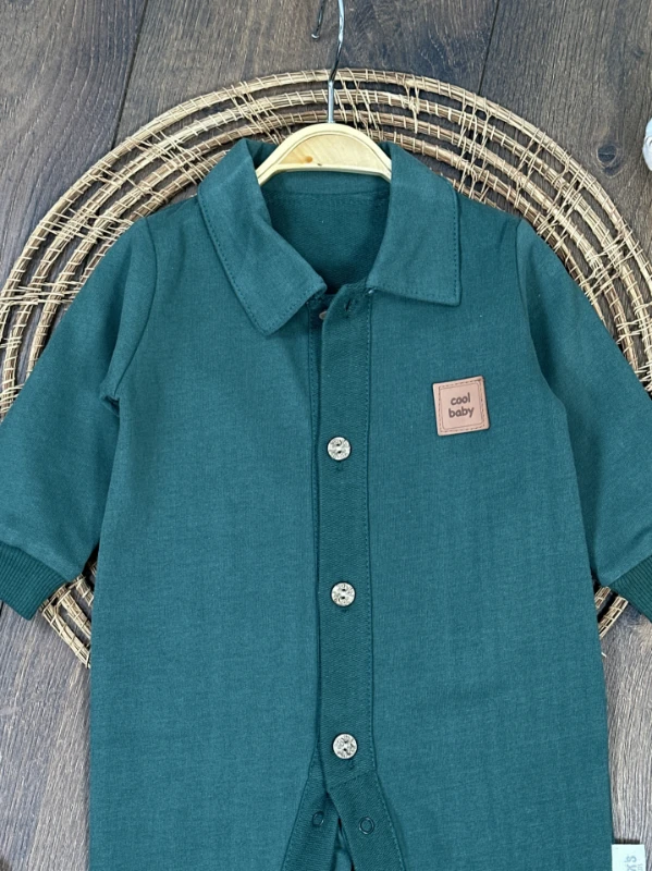 Cool Baby Polo Yaka Düğmeli Alttan Çıtçıtlı Mevsimlik Erkek Bebek Tulum - YEŞİL