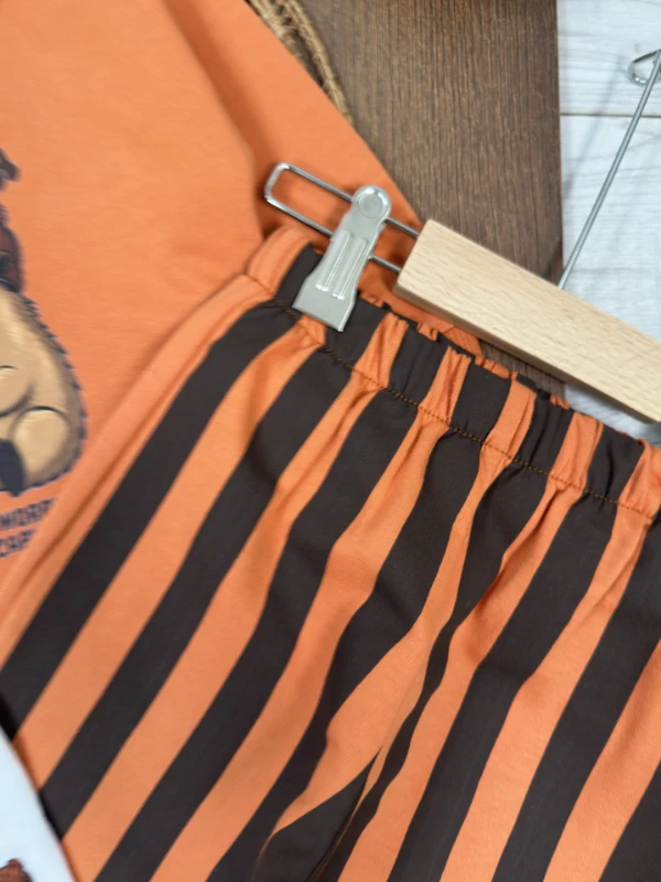 Çizgili Pantolon Capibara Baskılı Sweatshirt Çoraplı Mevsimlik 3lü Erkek Bebek/Çocuk Takım - HARDAL