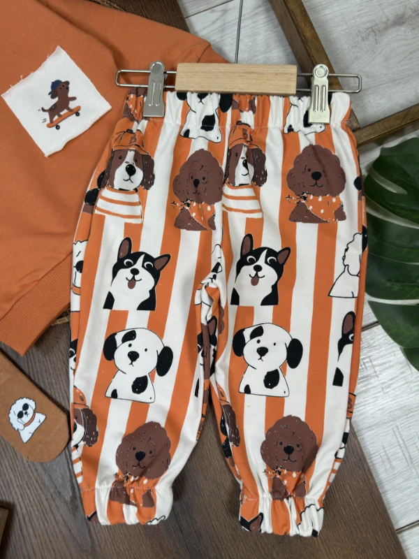 Çoraplı Safari Şapkalı Sevimli Köpekler Baskılı Mevsimlik 4lü Erkek Bebek/Çocuk Takım - LACİVERT