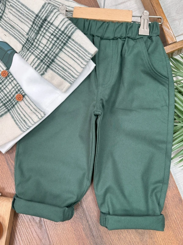 Oduncu Gömlek Şapkalı Oversize Hiphop Pantolon Badili 4lü Erkek Çocuk ve Bebek Takım - İNDİGO