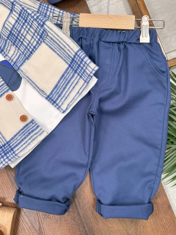Oduncu Gömlek Şapkalı Oversize Hiphop Pantolon Badili 4lü Erkek Çocuk ve Bebek Takım - İNDİGO