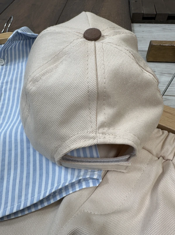 Askı Kemerli Şapkalı Ayıcık Baskılı Likralı Gabardin Pantolon 4lü Erkek Bebek/Çocuk Takım - MAVİ